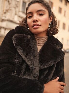 Anthropologie NVLT Sz Md Black Faux Fur Bunny Coat